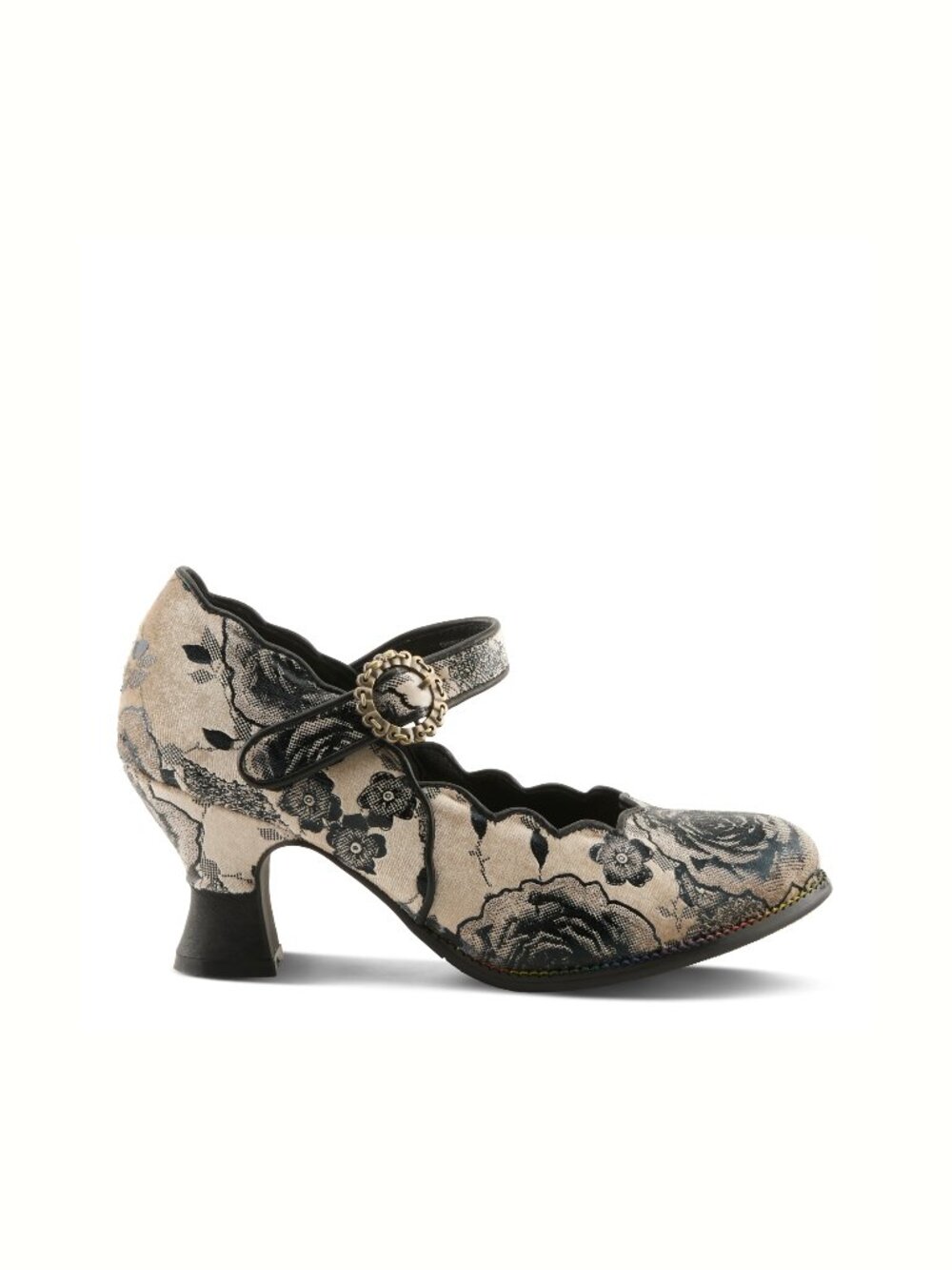 L'Artiste Adodora Mary Jane Tapestry Floral Heels Goth Comic Rose Embossed Pump